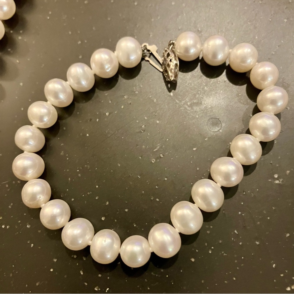 SET- 14K White Gold Cultured Freshwater Pearl Necklace and Bracelet. NWOT. - Picture 7 of 16
